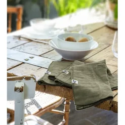 Lot de 3 serviettes de table romarin en gaze de coton 40x40cm - Gaia