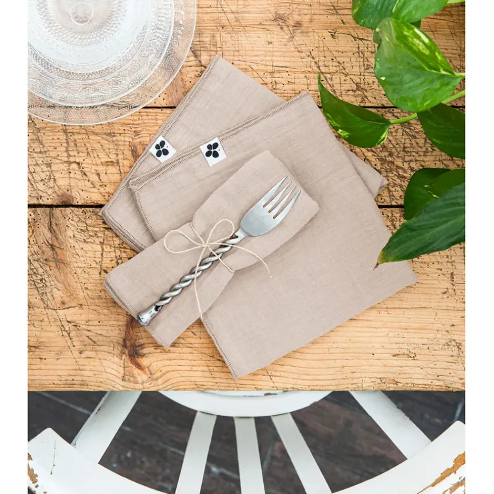 Lot de 3 serviettes en gaze de coton unie pampa 40x40cm - Gaia