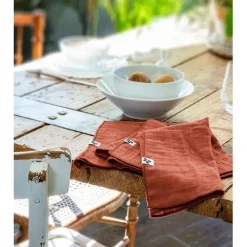 Lot de 3 serviettes en gaze de coton terracotta 40x40cm - Gaia