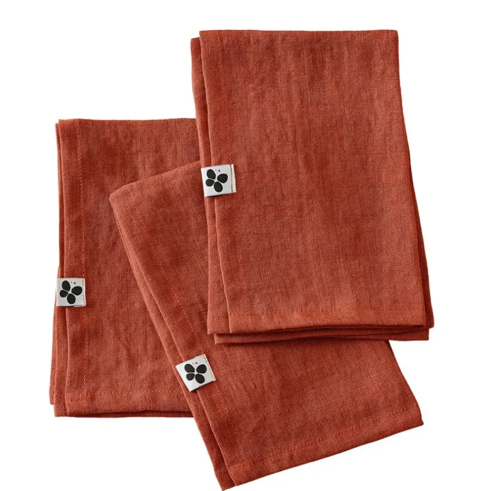 Lot de 3 serviettes en lin lavé paprika 40x40cm - Soline