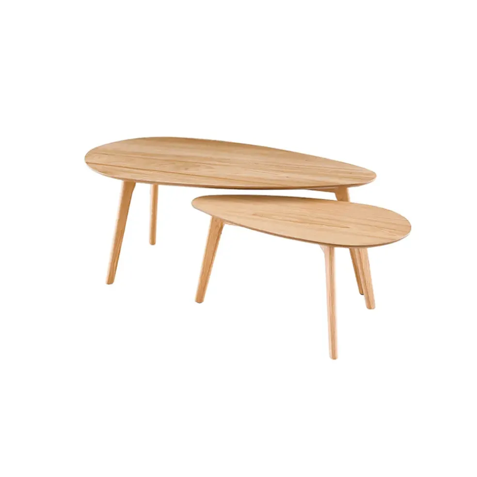 Lot de 2 table basse en chêne naturel - Becka