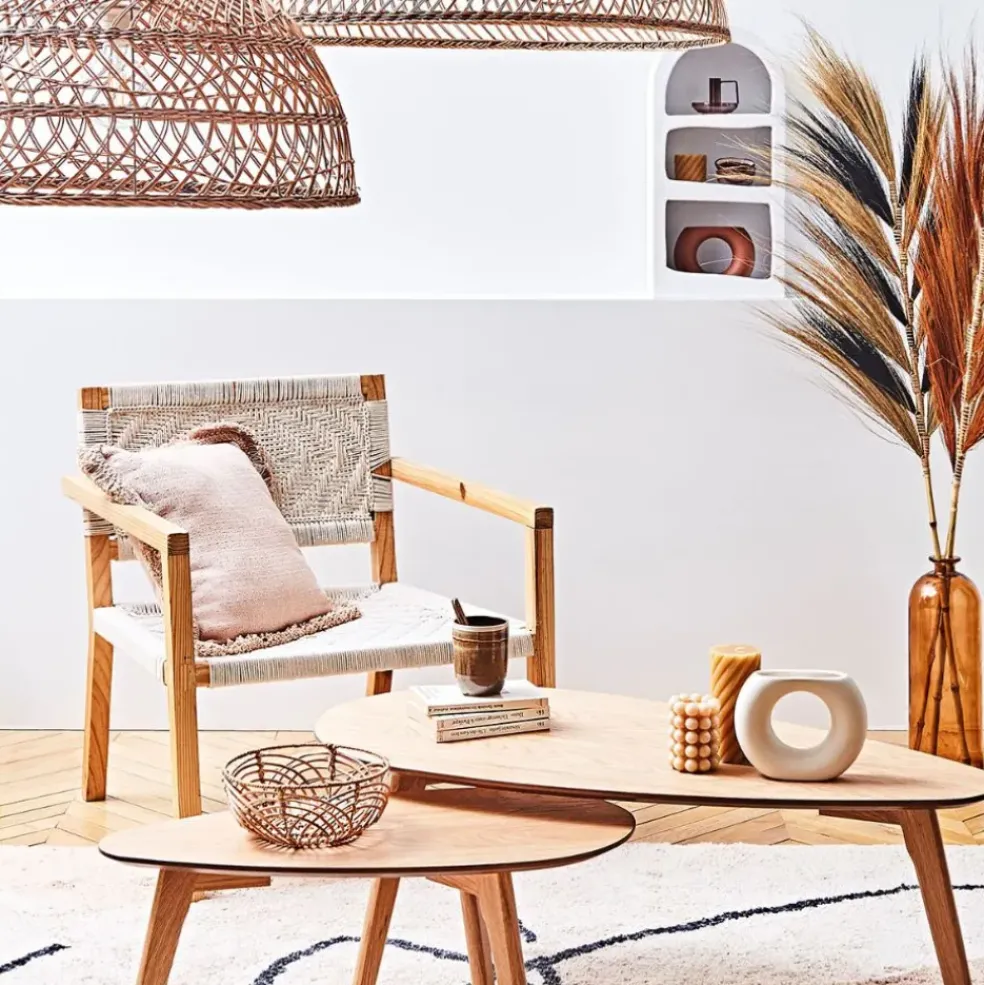 Lot de 2 table basse en chêne naturel - Becka