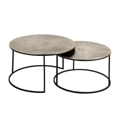 Lot de 2 table gigogne en aluminium et fer argenté - Felia