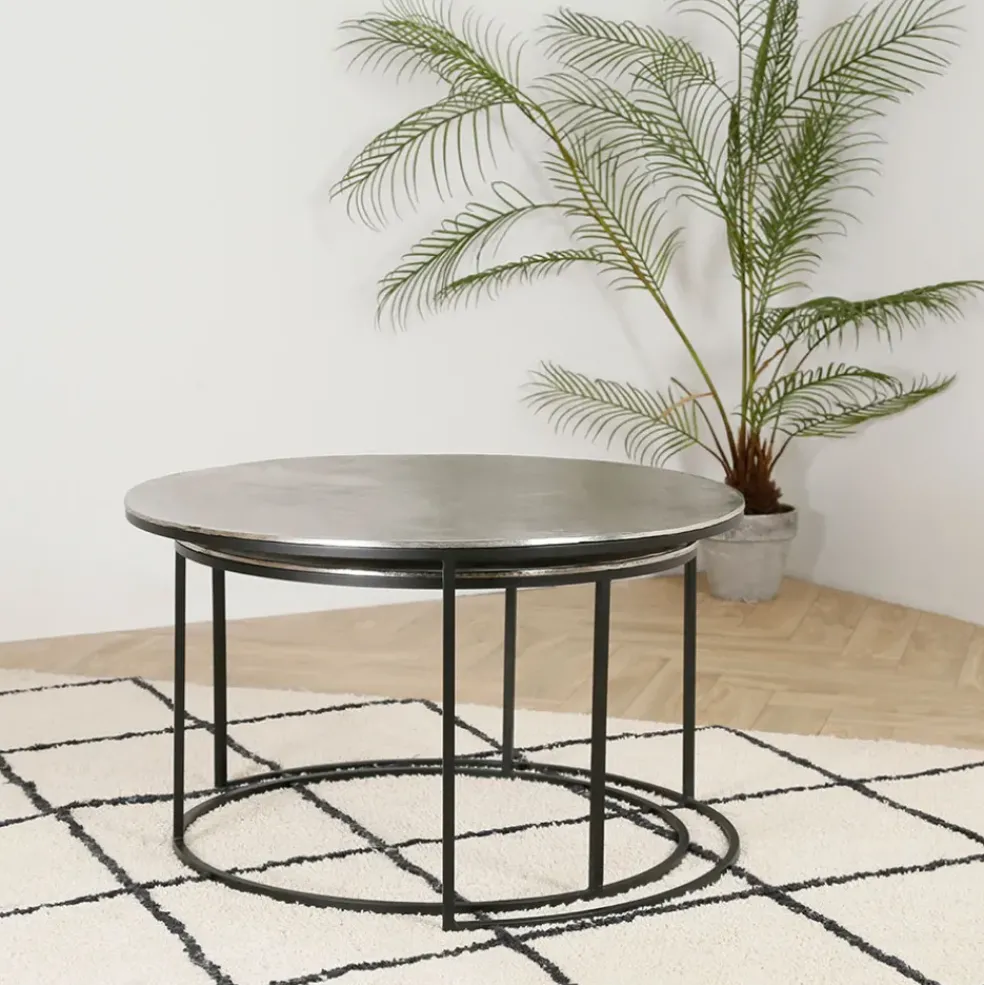 Lot de 2 table gigogne en aluminium et fer argenté - Felia