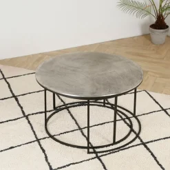 Lot de 2 table gigogne en aluminium et fer argenté - Felia