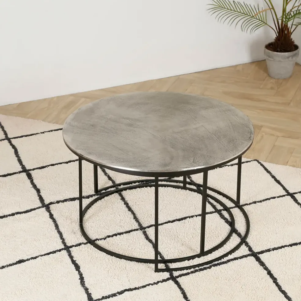 Lot de 2 table gigogne en aluminium et fer argenté - Felia