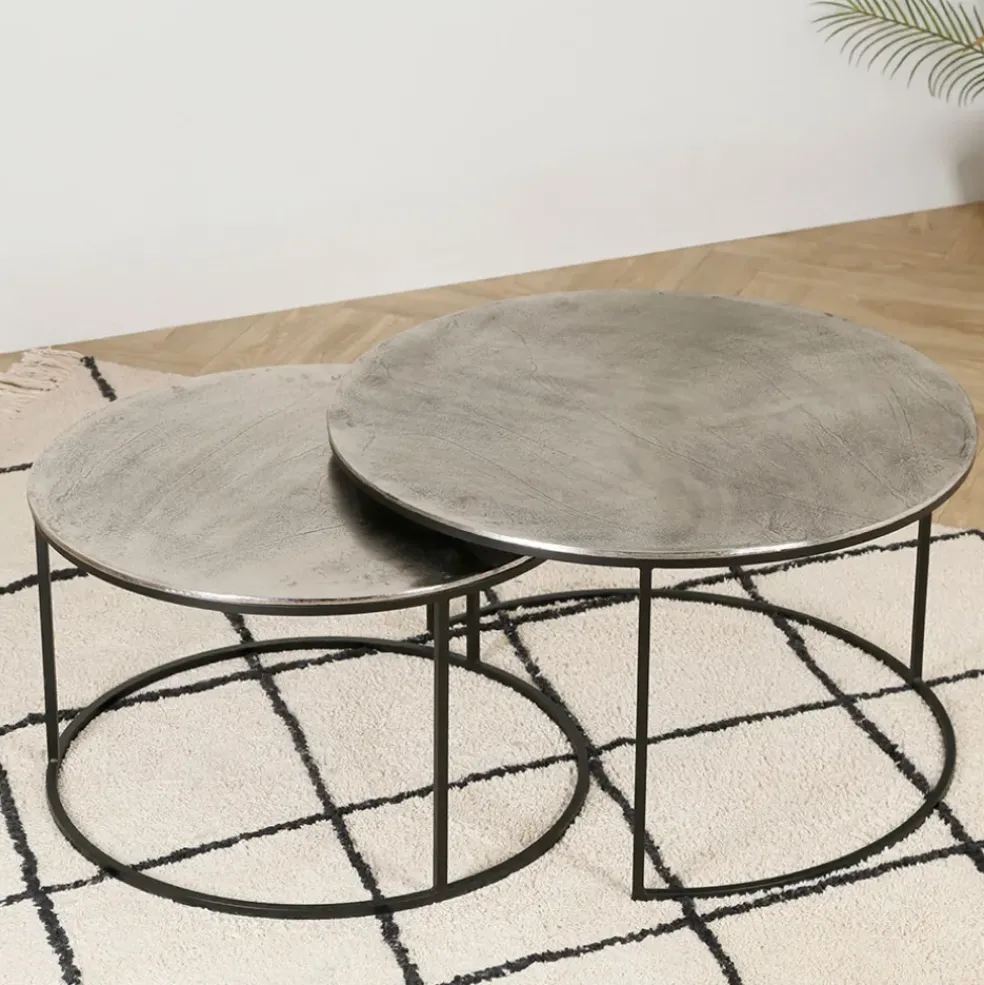 Lot de 2 table gigogne en aluminium et fer argenté - Felia