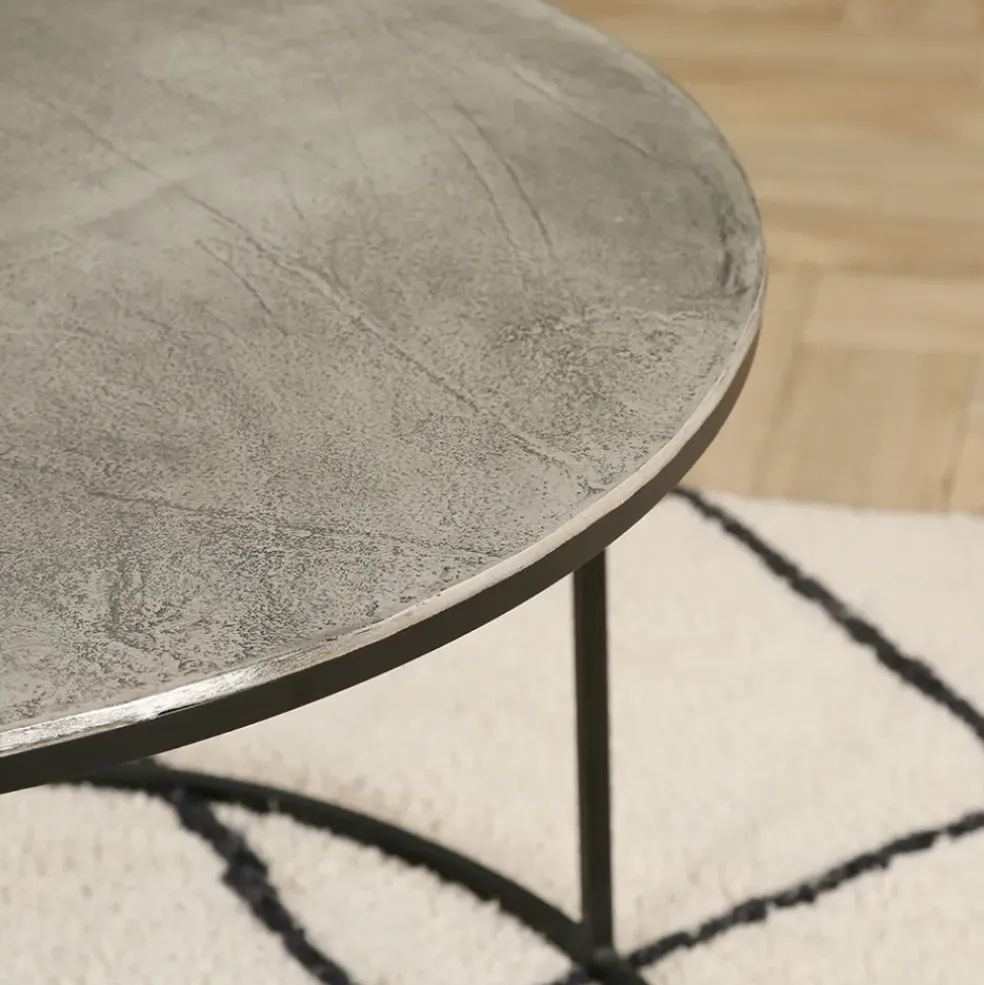 Lot de 2 table gigogne en aluminium et fer argenté - Felia