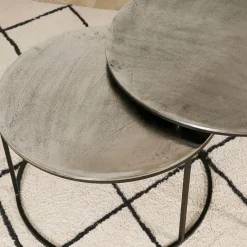 Lot de 2 table gigogne en aluminium et fer argenté - Felia