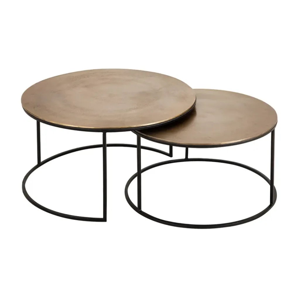 Lot de 2 table gigogne en aluminium et fer doré - Felia