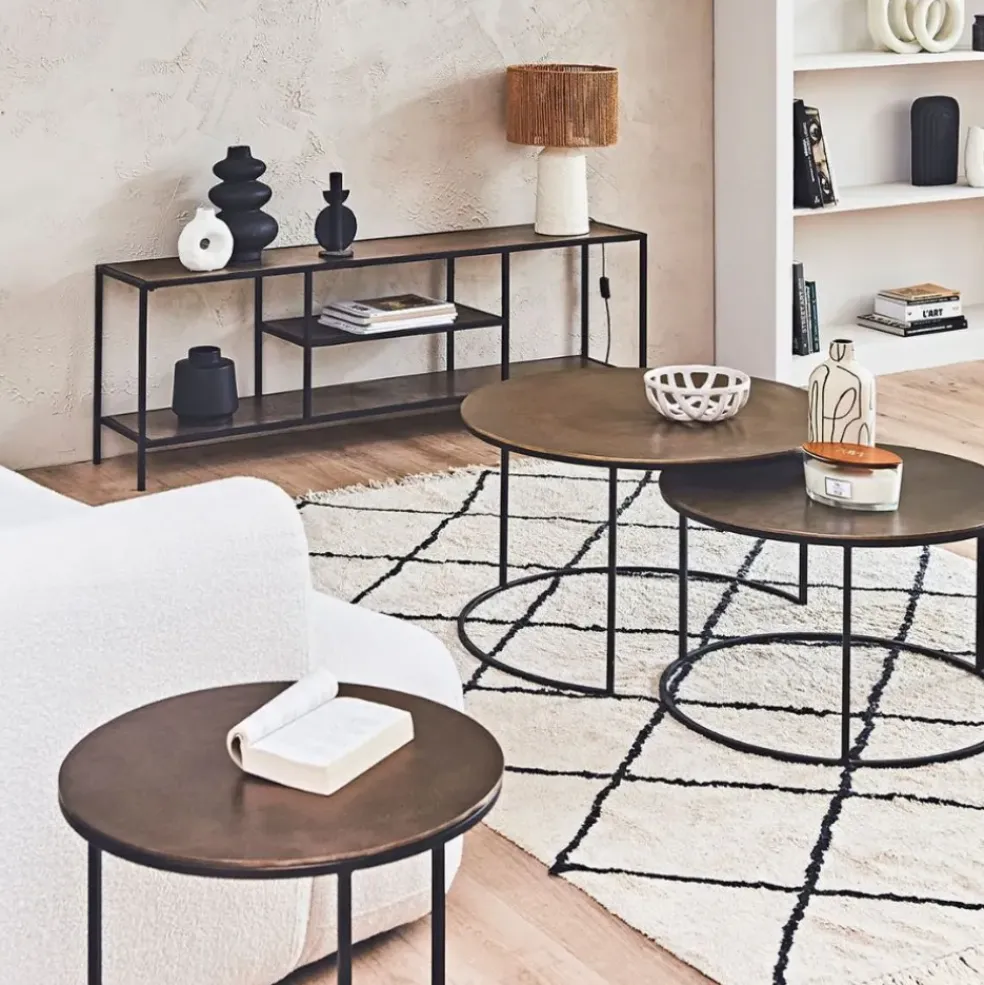 Lot de 2 table gigogne en aluminium et fer doré - Felia
