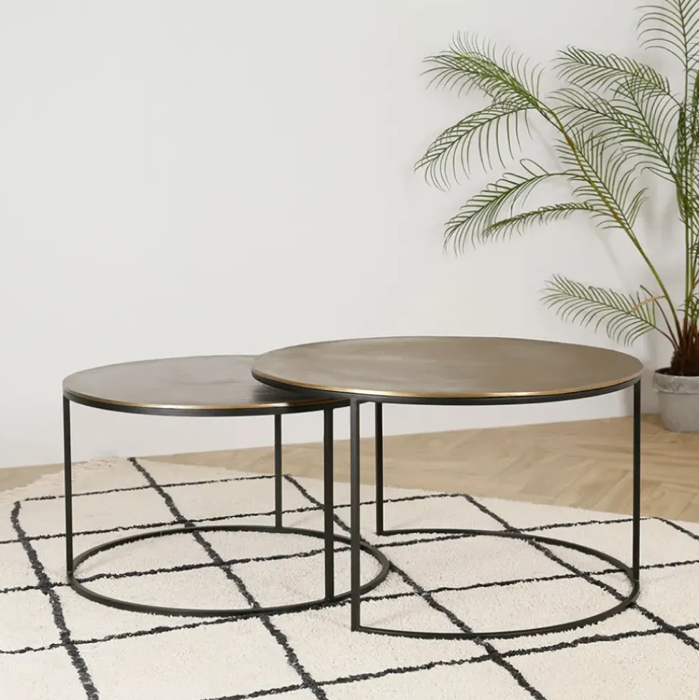Lot de 2 table gigogne en aluminium et fer doré - Felia