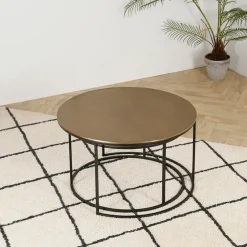 Lot de 2 table gigogne en aluminium et fer doré - Felia