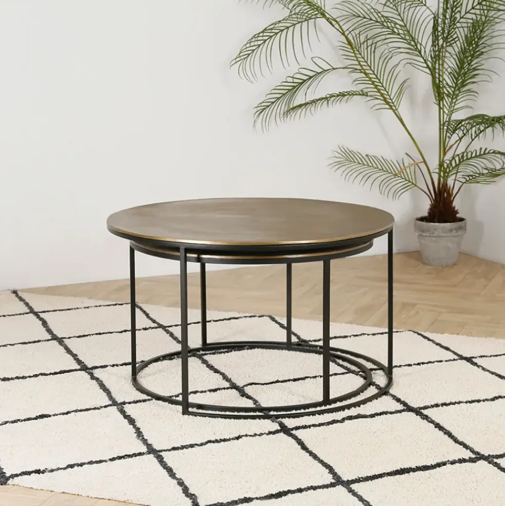 Lot de 2 table gigogne en aluminium et fer doré - Felia