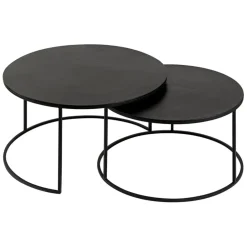 Lot de 2 table gigogne en aluminium et fer noir - Felia