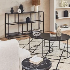 Lot de 2 table gigogne en aluminium et fer noir - Felia