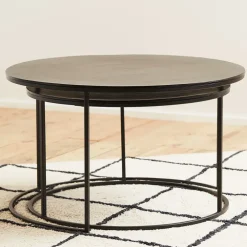 Lot de 2 table gigogne en aluminium et fer noir - Felia