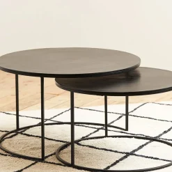 Lot de 2 table gigogne en aluminium et fer noir - Felia