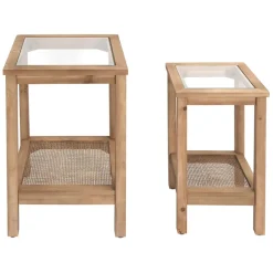 Lot de 2 tables d'appoint en sapin et verre naturel - Firmin