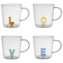 Lot de 4 tasses a thé love en verre multicolore 35cl - Colorea