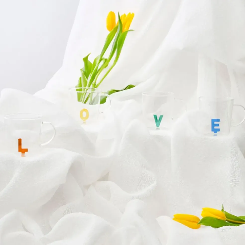 Lot de 4 tasses a thé love en verre multicolore 35cl - Colorea
