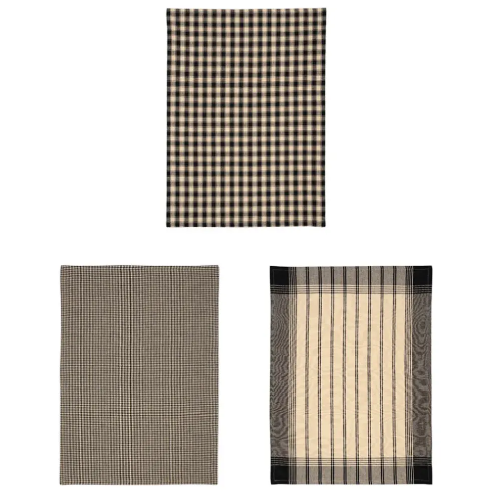 Lot de 3 torchons en coton noir 70x50cm - Campagne