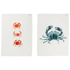 Lot de 2 torchons en coton blanc 50x70cm - Crustacé
