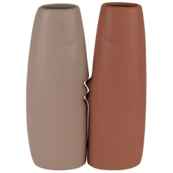Lot de 2 vases visage en grès terracotta et beige h30cm
