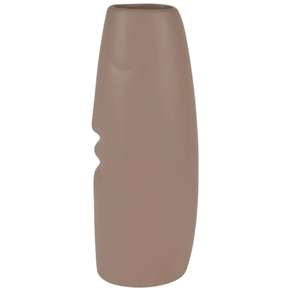 Lot de 2 vases visage en grès terracotta et beige h30cm