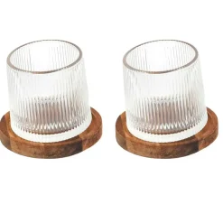 Lot de 2 verres a whisky support acacia d6xh7cm