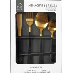 Menagère 16 pieces doré et noir en acier inoxydable