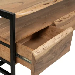 Meuble Tv 3 portes en acacia et pieds en fer noir - Brooklyn