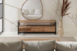 Meuble Tv 3 portes en acacia et pieds en fer noir - Brooklyn