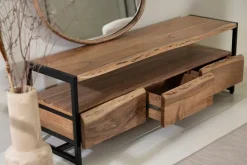 Meuble Tv 3 portes en acacia et pieds en fer noir - Brooklyn