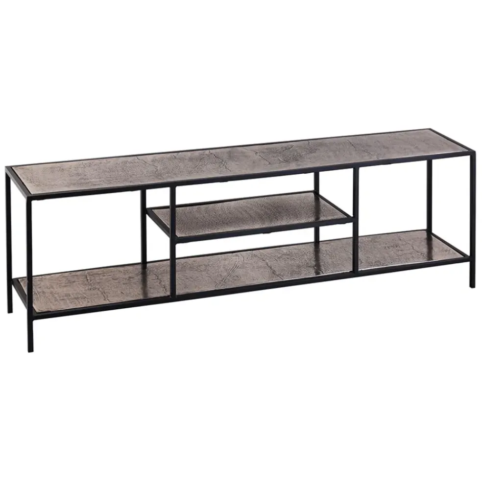 Meuble TV en acier et aluminium argenté L150cm - Felia