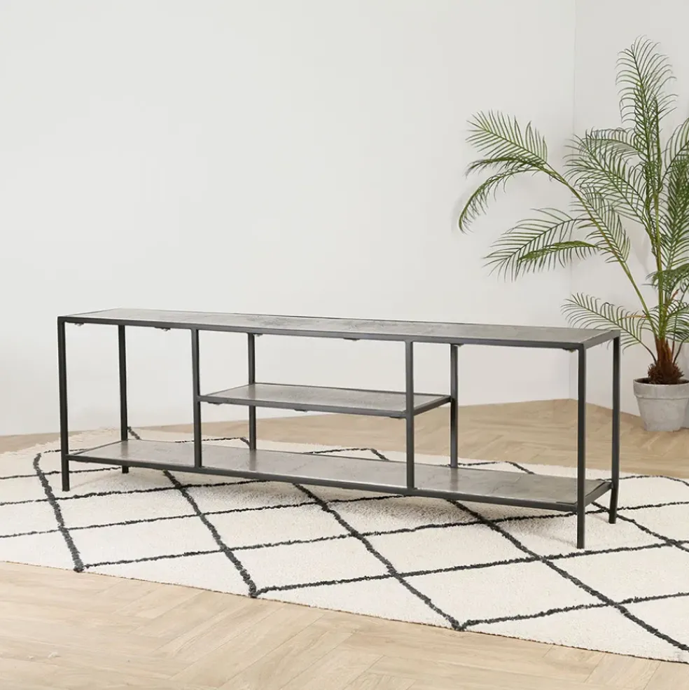 Meuble TV en acier et aluminium argenté L150cm - Felia