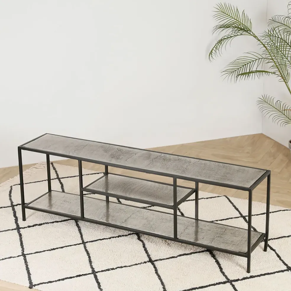 Meuble TV en acier et aluminium argenté L150cm - Felia