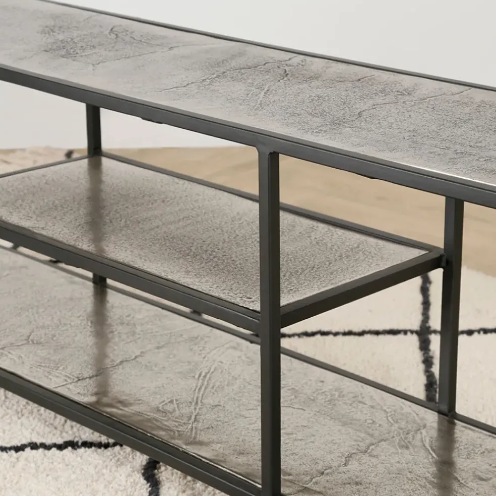 Meuble TV en acier et aluminium argenté L150cm - Felia