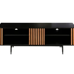 Meuble TV en chêne naturel et noir 4 niche L130cm - Linea