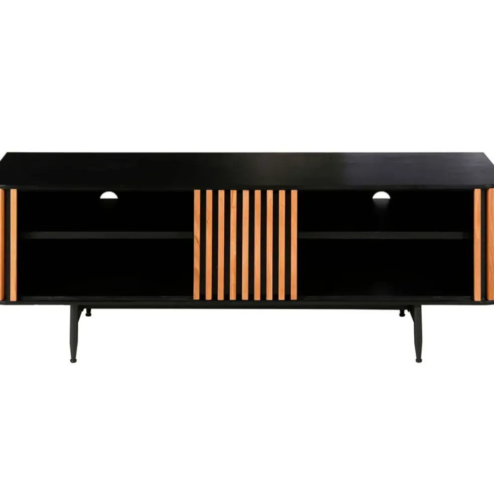 Meuble TV en chêne naturel et noir 4 niche L130cm - Linea