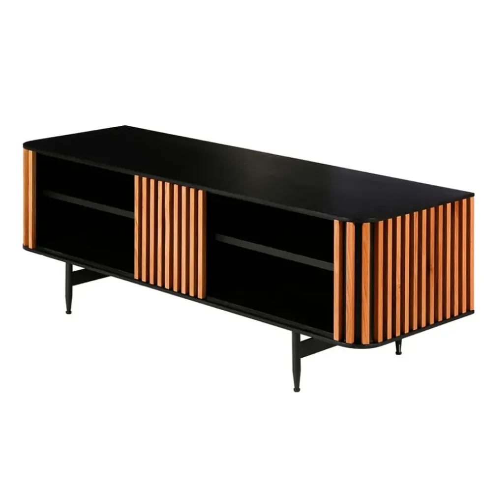Meuble TV en chêne naturel et noir 4 niche L130cm - Linea