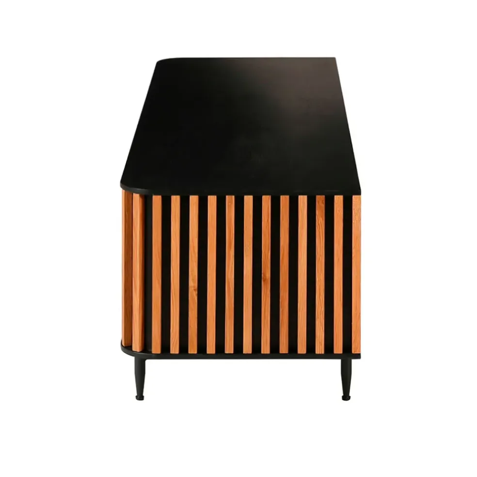 Meuble TV en chêne naturel et noir 4 niche L130cm - Linea