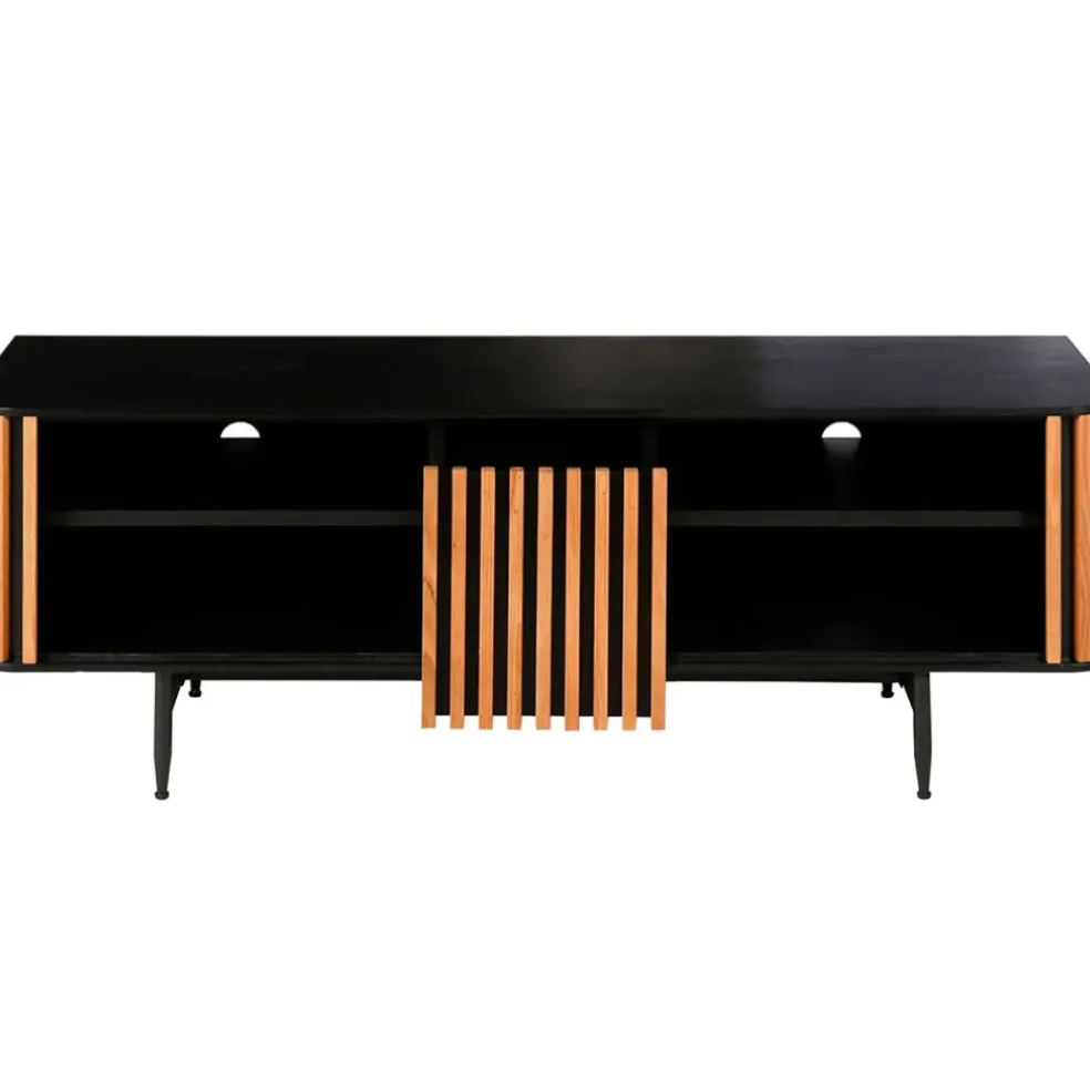 Meuble TV en chêne naturel et noir 4 niche L130cm - Linea