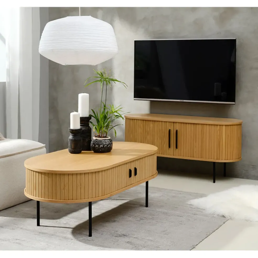 Meuble TV en placage chêne naturel l120cm - nola