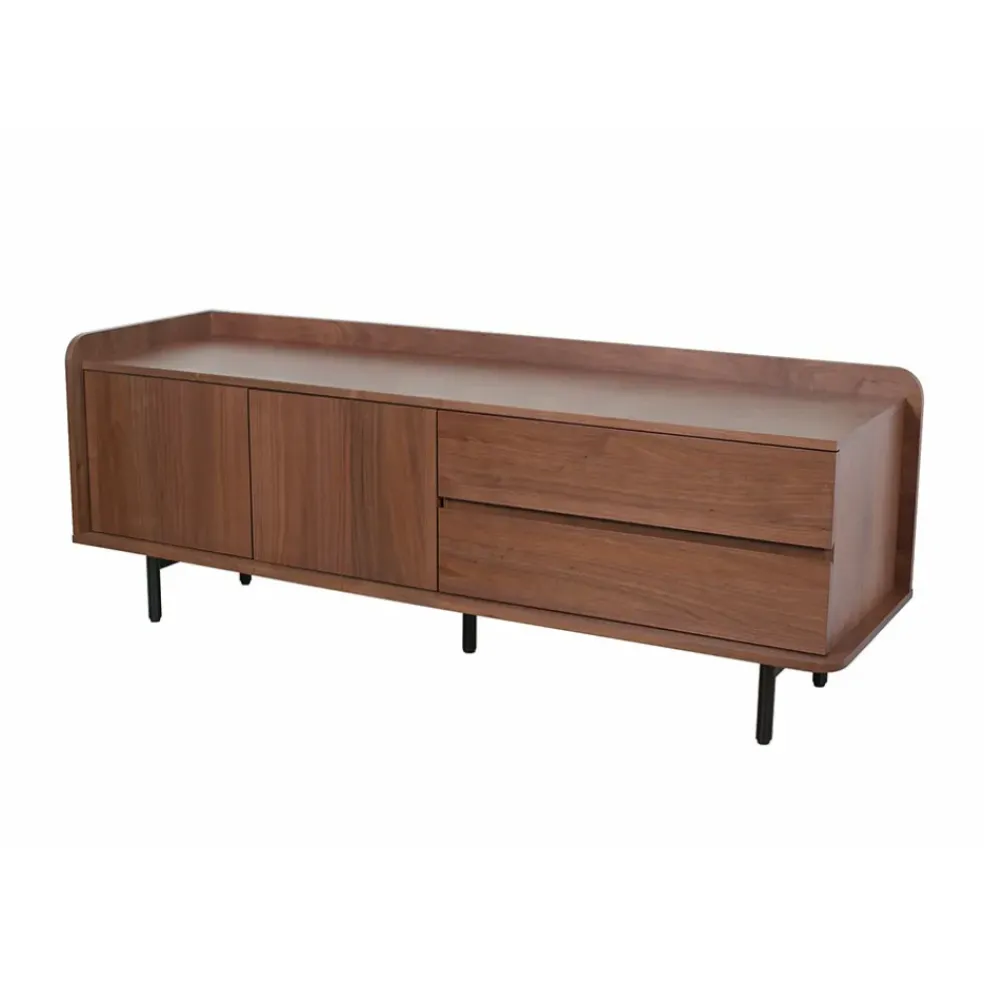 Meuble TV en placage noyer marron 150x55cm - Gino