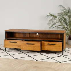 Meuble TV en teck massif 3 tiroirs L150cm - Alix