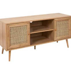 Meuble TV naturel en bois et cannage L115cm - Baia
