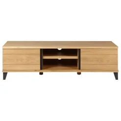 Meuble TV naturel en chêne 2 portes L150cm - Manny