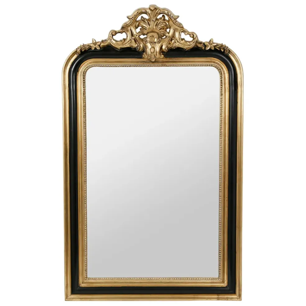 Miroir baroque noir et doré en bois - Féerie