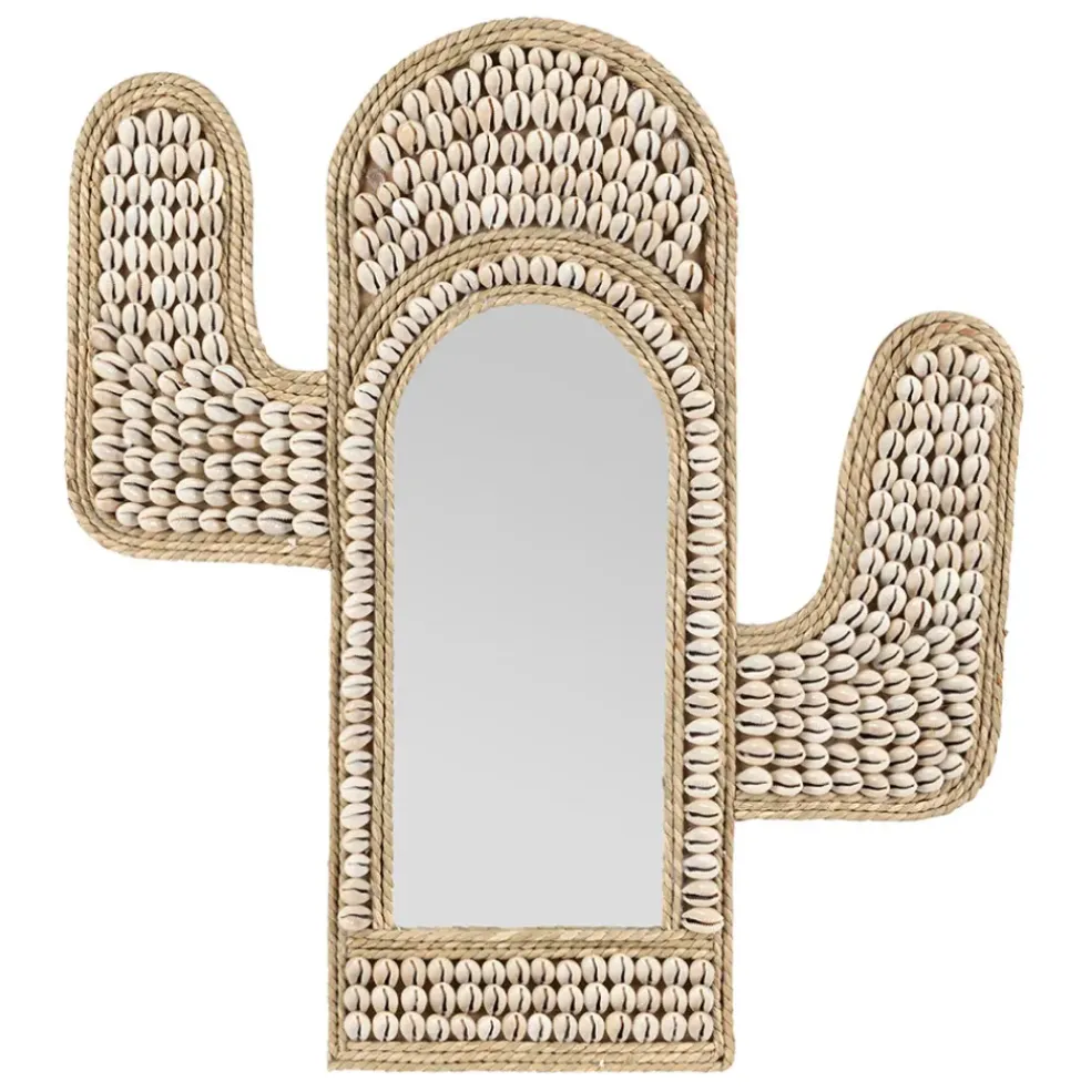 Miroir cactus en coquillage 40x45cm - Cauri
